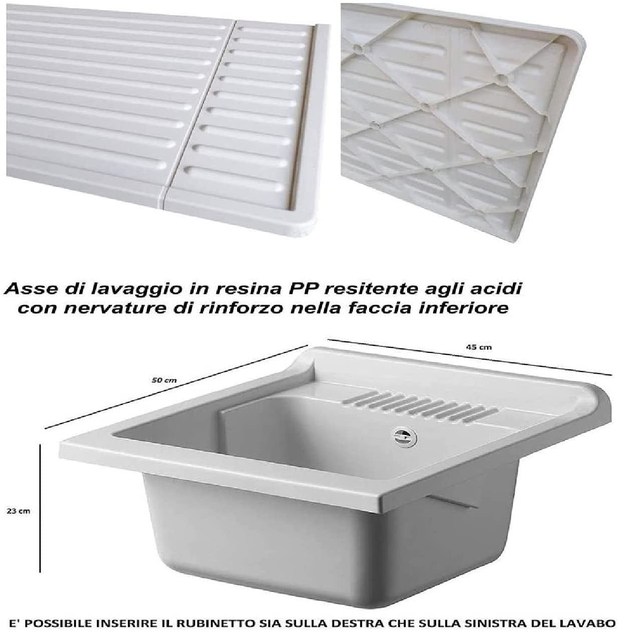 Mobile CM.45X50 Kit Lavatoio In Resina E Pvc, Bianco