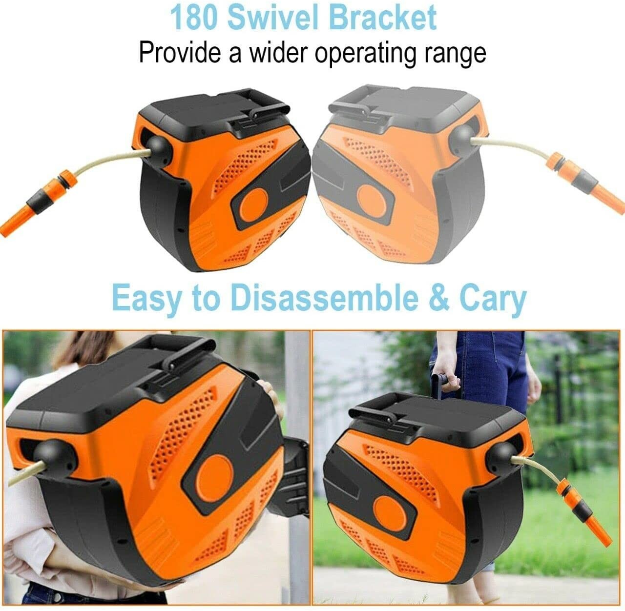 Wokin - Avvolgitubo retrattile da 15 m, avvolgitubo automatico a parete, per irrigazione da giardino, con raccordi
