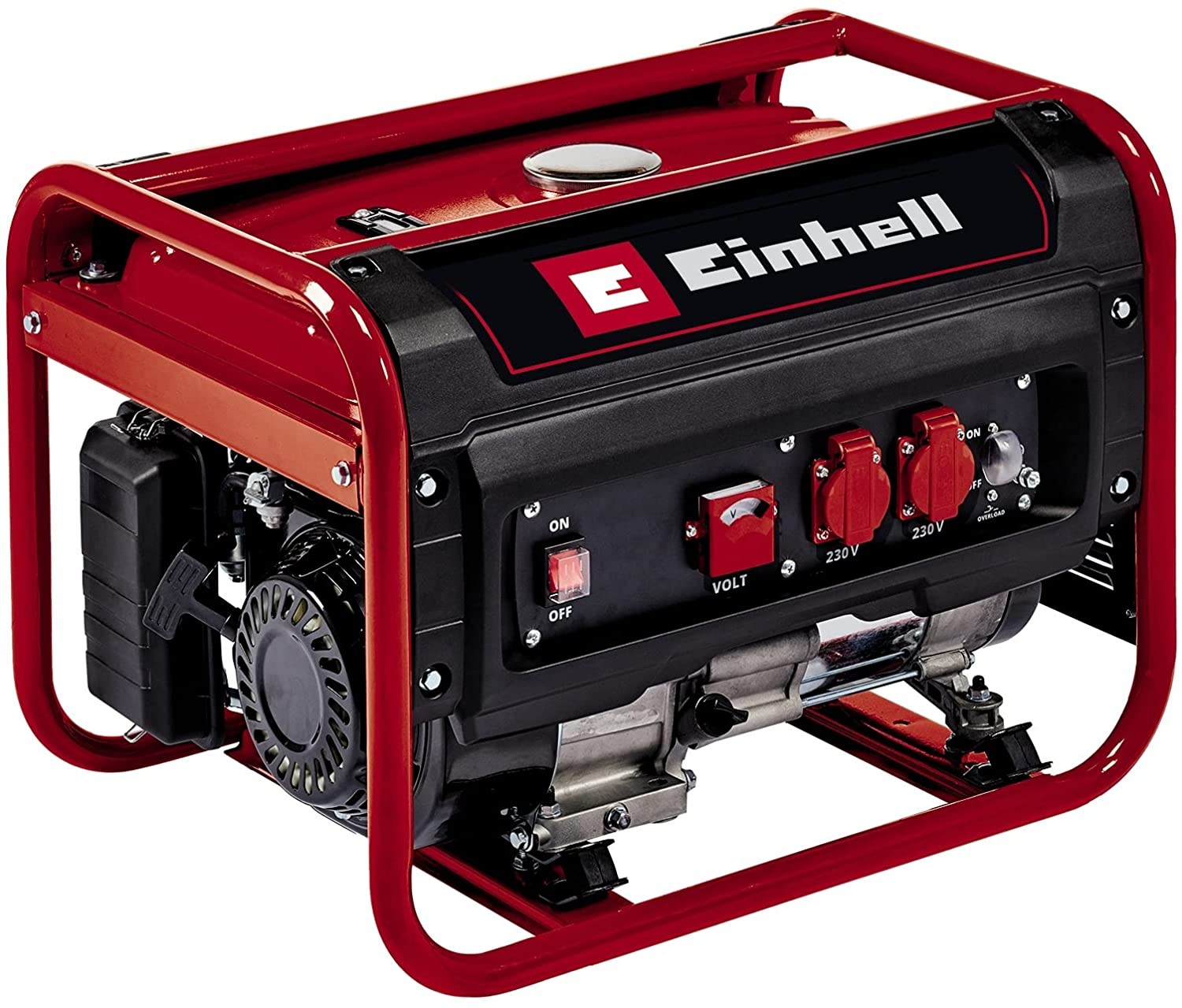 Einhell Generatore (Benzina) TC-PG 25/1/E5 (Pot. Continua 2.100 W, Corr. Nominale 9.1 A a 230V, Max. 2.400 W, Motore 4 Tempi a Basse Emissioni, 2x Prese da 230 V Incl. Voltometro, Serbatoio da 15 l)