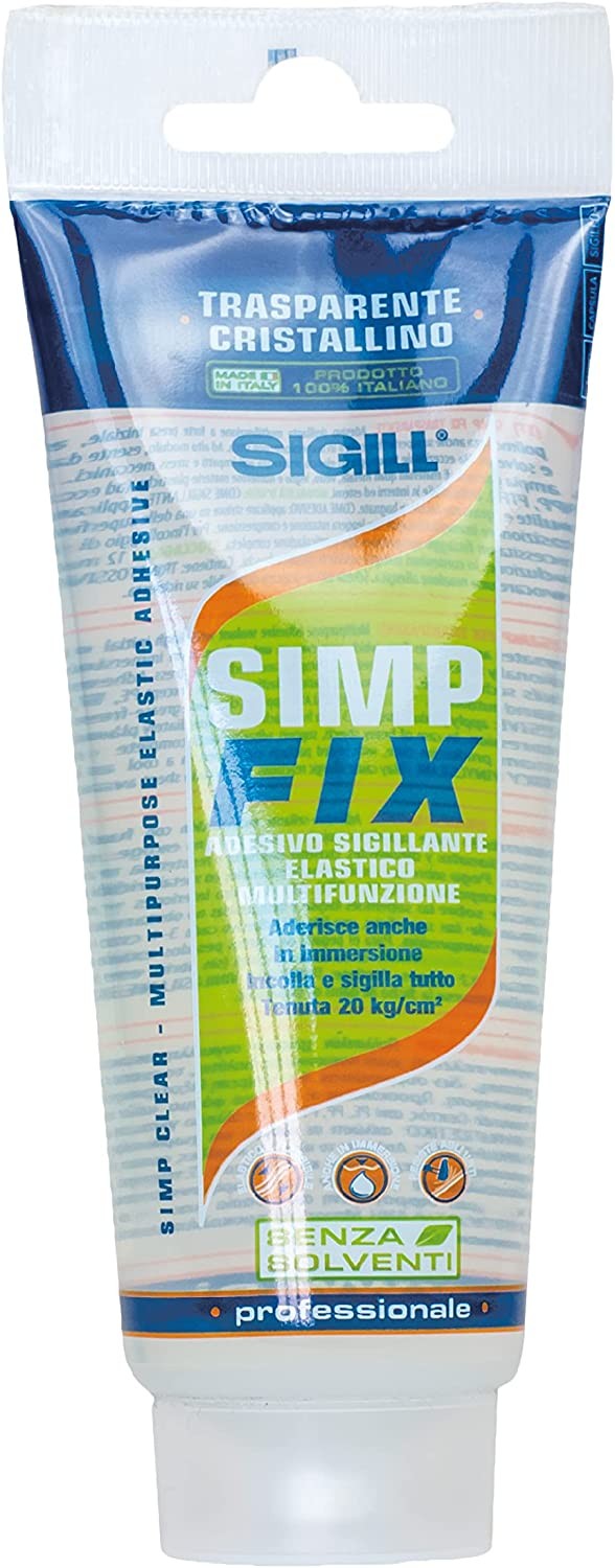 SIGILL, Simp Fix Trasparente, Adesivo e Sigillante Ibrido Monocomponente, Made in Italy, Aderisce anche su Superfici Bagnate e Garantisce la Massima Tenuta, Tubetto da 100 ml